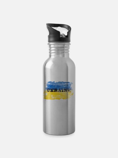 Ukraine - Trinkflasche mit integriertem Trinkhalm - Lightsilver