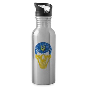 Skull skull Ukraine nation Crimea Ukrainians - Water bottle with straw - silver - Right