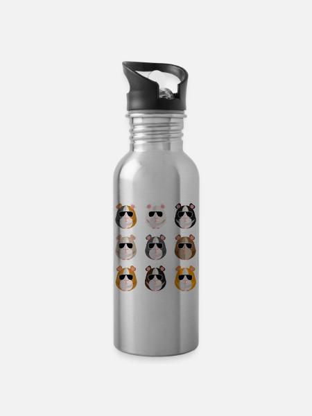 Coole Meerschweinchen Bande mit Sonnenbrille - Trinkflasche mit integriertem Trinkhalm - Lightsilver