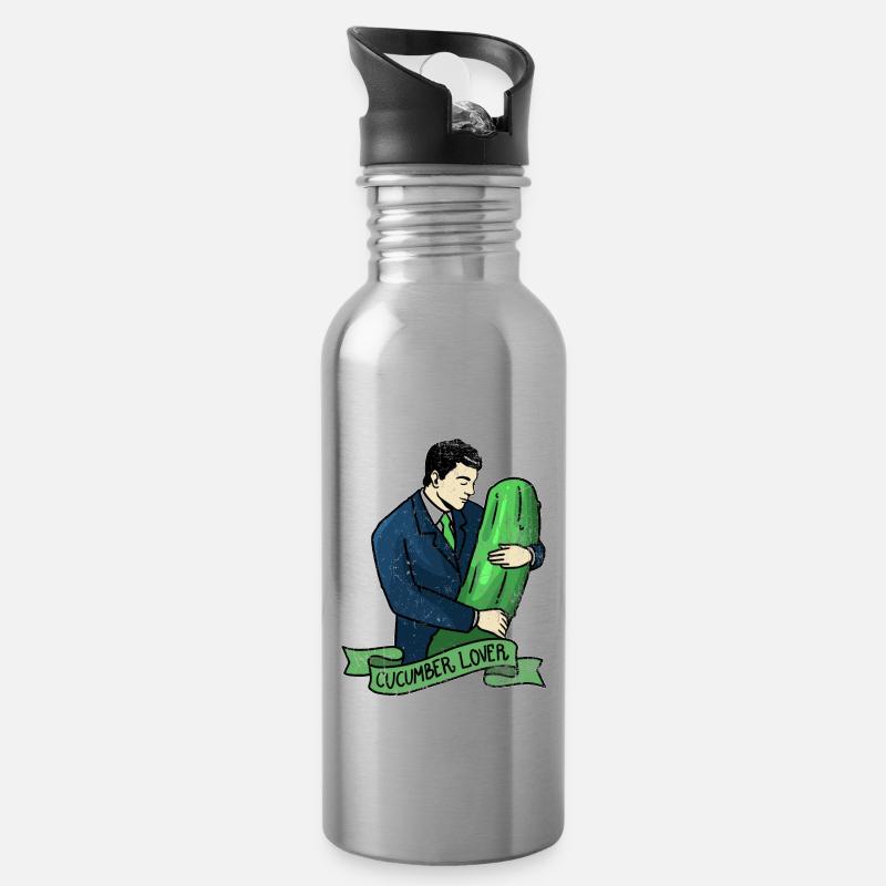 Concombre végétal nourriture végétale cadeau végétalien - Gourde avec paille intégrée - argent clair