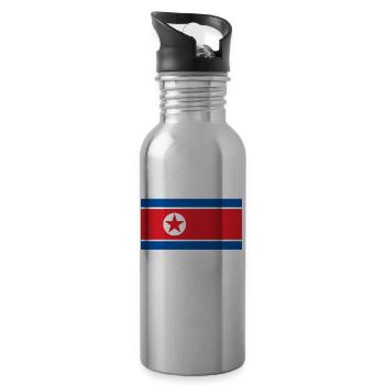Corée du Nord Corée du Sud drapeau bannière cadeau - Gourde avec paille intégrée - argent clair - Droite