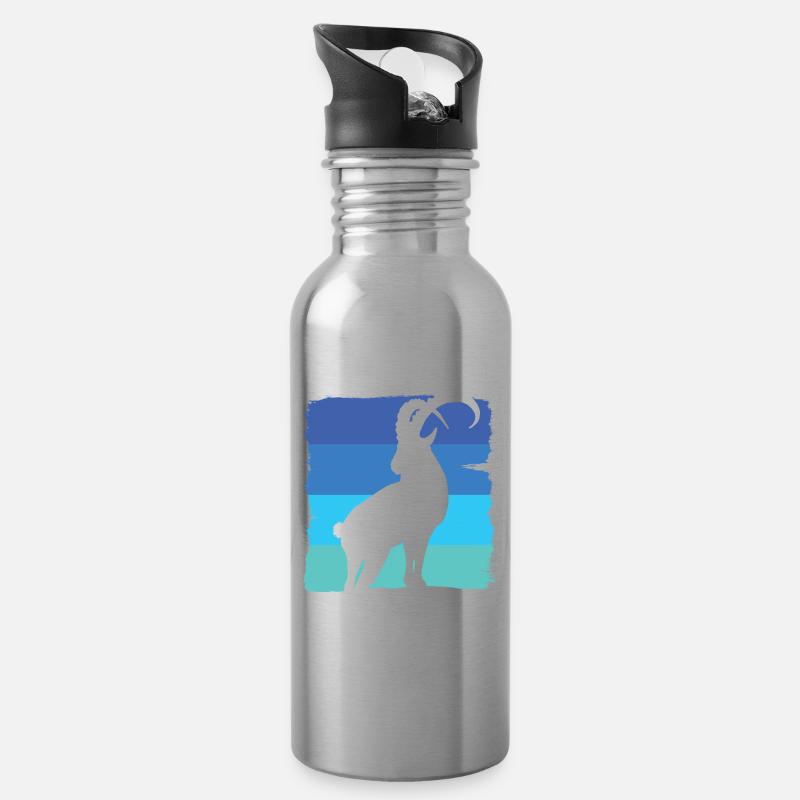 Steinbock Quadrat - Trinkflasche mit integriertem Trinkhalm - Lightsilver
