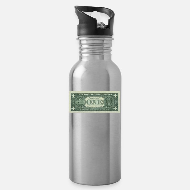 One Dollar Bill. Ein Dollar Schein - Trinkflasche mit integriertem Trinkhalm - Lightsilver