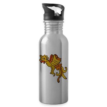 POP ART MAYA QUETZAL VOGEL - DER FREIHEITSLIEBENDE - Trinkflasche mit integriertem Trinkhalm - Lightsilver - Rechts