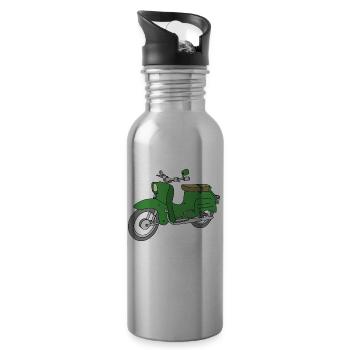 Grüne Schwalbe, Moped - Trinkflasche mit integriertem Trinkhalm - Lightsilver - Rechts