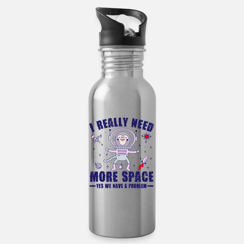 -Yes We Have A Problem Monkeys In Space - Water bottle with straw - silver