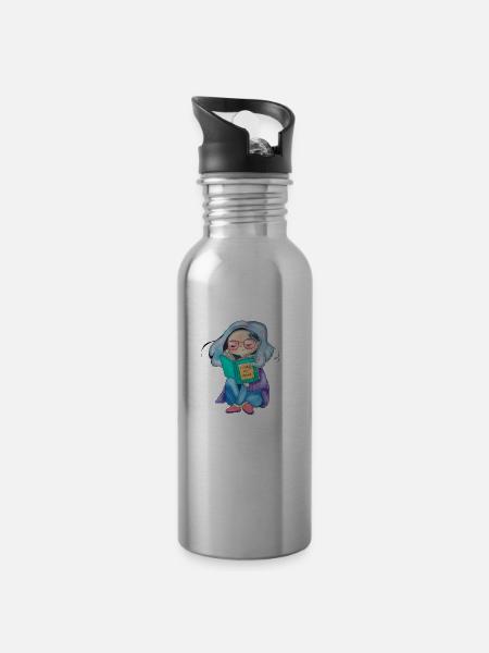 Ich lese Bücher - Trinkflasche mit integriertem Trinkhalm - Lightsilver