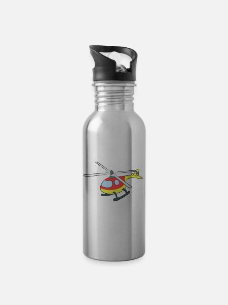 Helicopter - Trinkflasche mit integriertem Trinkhalm - Lightsilver