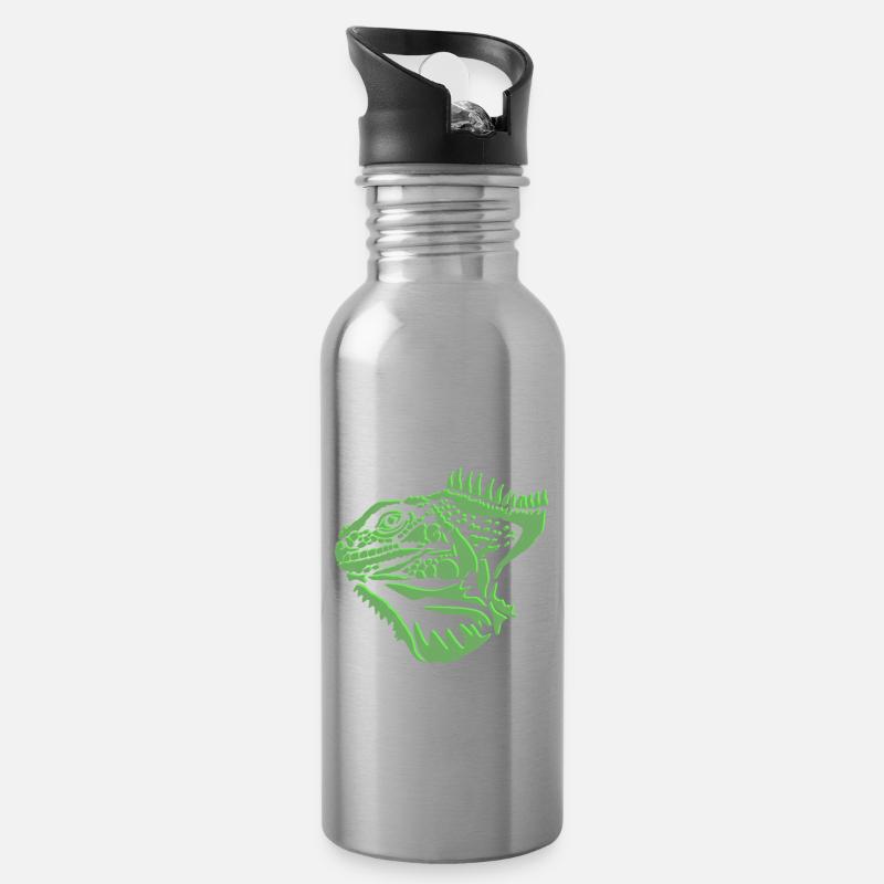 Leguan Eidechse - Trinkflasche mit integriertem Trinkhalm - Lightsilver