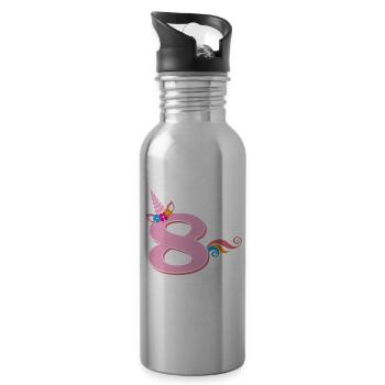 8th Birthday Unicorn - Water bottle with straw - silver - Right