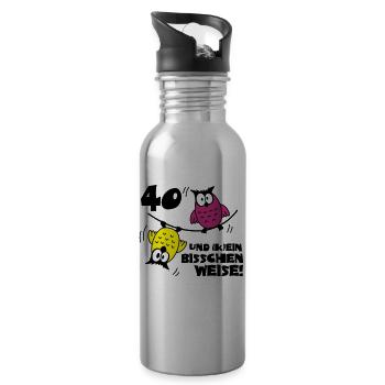 Geburtstag 40 und kein bisschen Weise, Eulen - Trinkflasche mit integriertem Trinkhalm - Lightsilver - Rechts