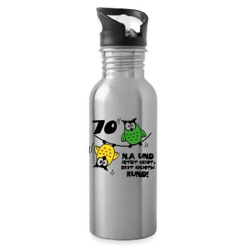 70 birthday, owls on the wire rope, round - Water bottle with straw - silver - Right