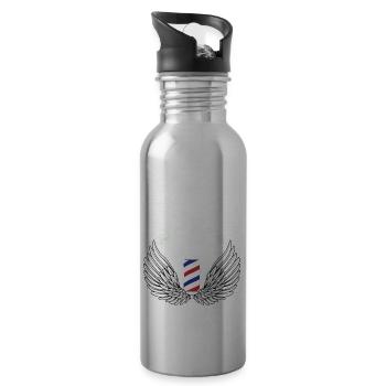 Barber - Barbier Pole - Grafik Geschenk - Trinkflasche mit integriertem Trinkhalm - Lightsilver - Rechts