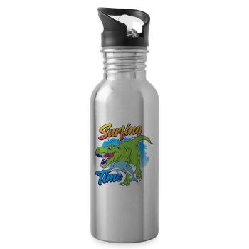 Dino Shirt for Surfer Dolphin Surfing Time - Water bottle with straw - silver - Right