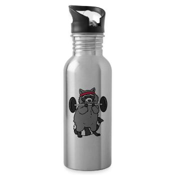 Fitness Waschbär Powerliftig Raccon - Trinkflasche mit integriertem Trinkhalm - Lightsilver - Rechts