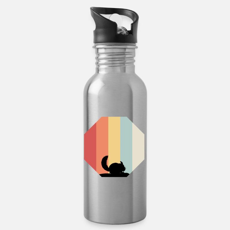 Chinchilla retro Vintage Geschenk - Trinkflasche mit integriertem Trinkhalm - Lightsilver