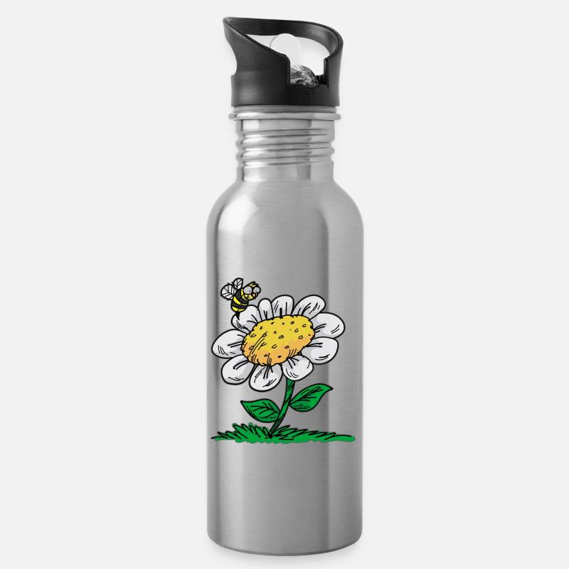 Gänseblümchen Biene Margerite Maßliebchen - Trinkflasche mit integriertem Trinkhalm - Lightsilver