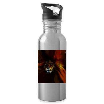 Lion - Majestic King - Water bottle with straw - silver - Right