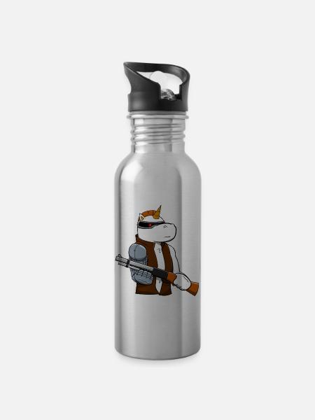 Unicorn cyborg mechanic gift - Water bottle with straw - silver