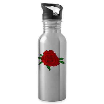 Rote Rose Blume - Trinkflasche mit integriertem Trinkhalm - Lightsilver - Rechts