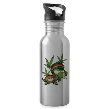 cool funny weeping turtle - Water bottle with straw - silver - Right