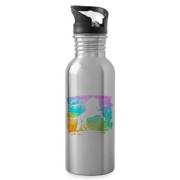 Horse Silhouette Stallion Mare Woman Love Gift - Water bottle with straw - silver - Right
