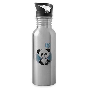 Panda Procrastinate Deferring Lazy Joke Gift - Water bottle with straw - silver - Right