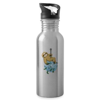 Sloth Disco Party Gift - Water bottle with straw - silver - Right
