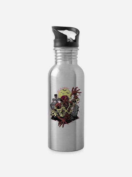 Zombie auf Friedhof - Trinkflasche mit integriertem Trinkhalm - Lightsilver