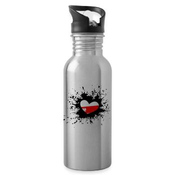 Pologne / coeur polonais - Gourde avec paille intégrée - argent clair - Droite