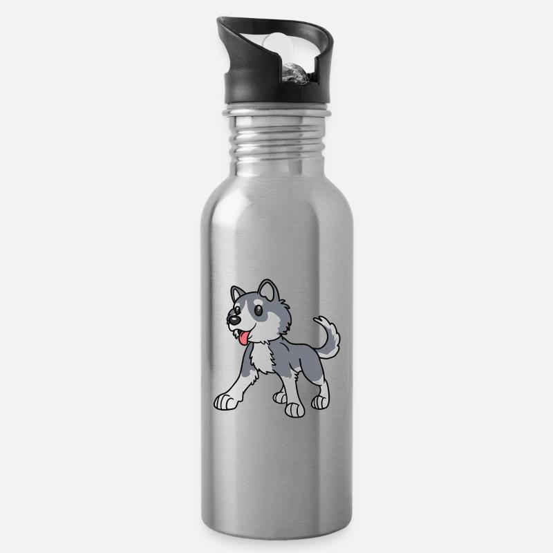 Husky Dog Chien Race Chiens - Gourde avec paille intégrée - argent clair