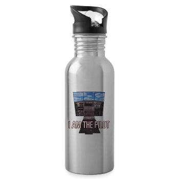 I AM THE PILOT, 3D Game, Cockpit Himmel - Geschenk - Trinkflasche mit integriertem Trinkhalm - Lightsilver - Rechts