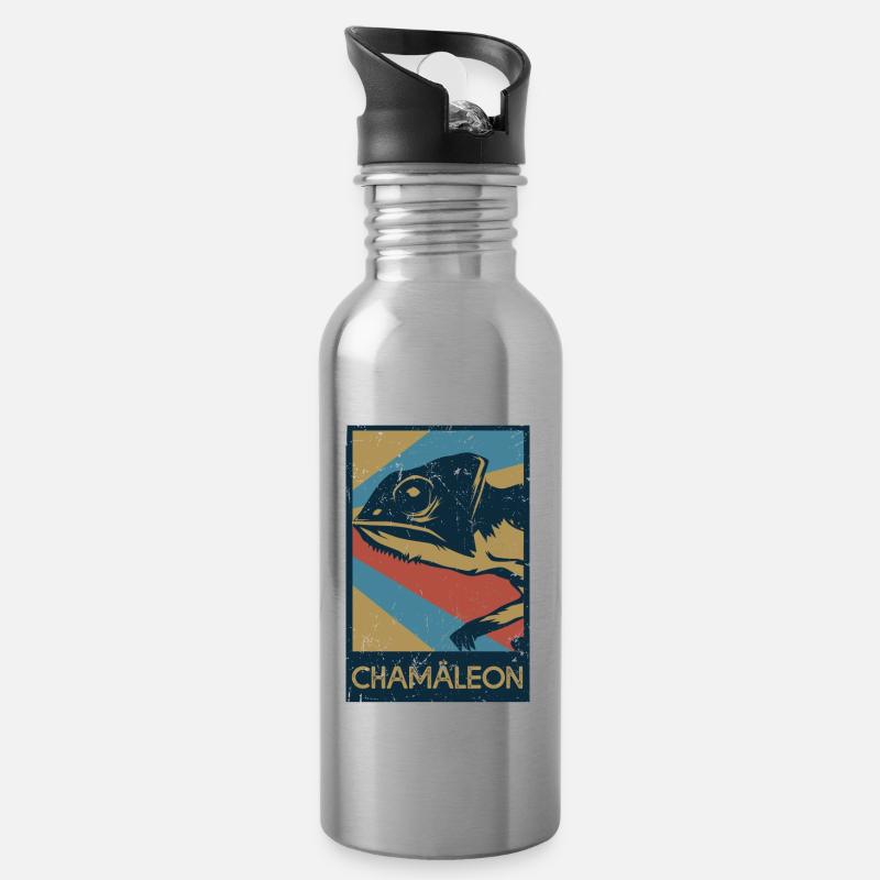 Chamäleon Geschenk - Trinkflasche mit integriertem Trinkhalm - Lightsilver