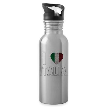 I Love Italia Italy Gift Love - Water bottle with straw - silver - Right