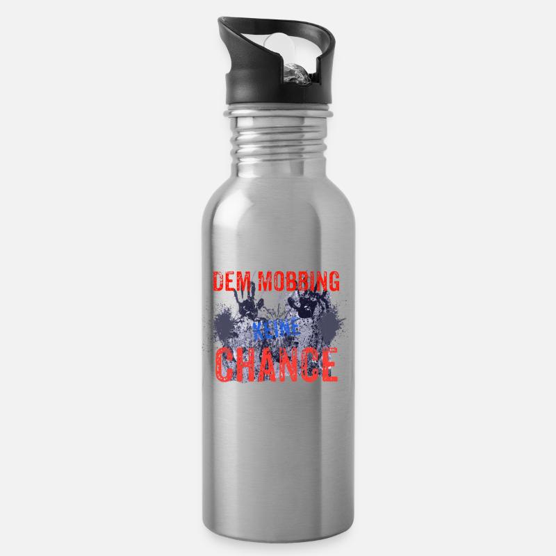 Dem Mobbing keine Chance, gegen Mobben - Trinkflasche mit integriertem Trinkhalm - Lightsilver