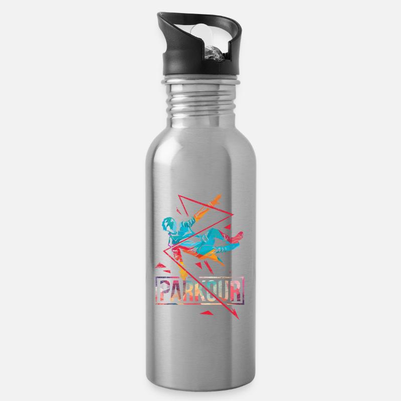 Parkour Polygon Geschenk - Trinkflasche mit integriertem Trinkhalm - Lightsilver
