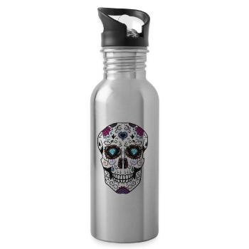 Sugar Skull Totentag Totenschädel Tod - Trinkflasche mit integriertem Trinkhalm - Lightsilver - Rechts