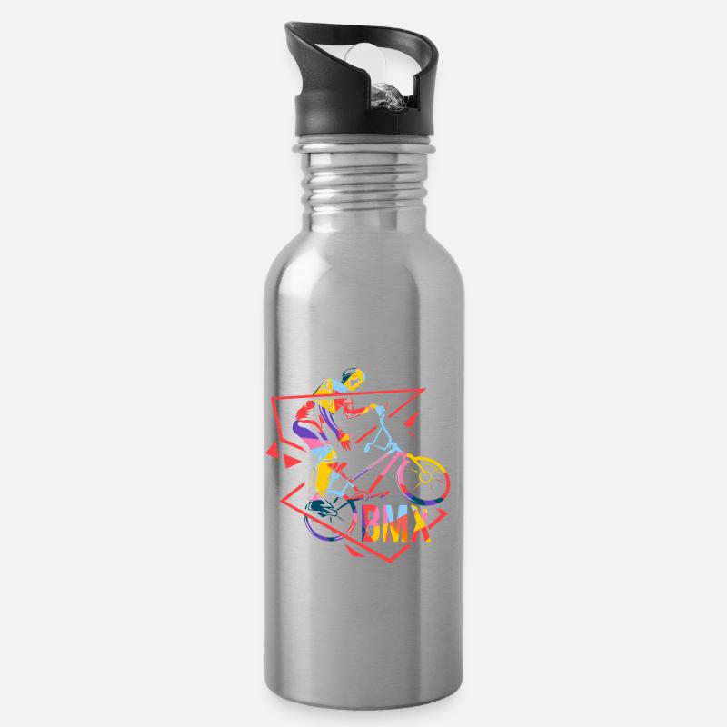 BMX Polygon - Trinkflasche mit integriertem Trinkhalm - Lightsilver