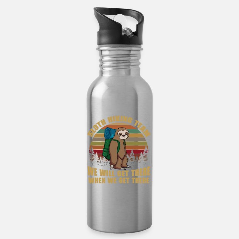 Sloth Hiking Team We Will Get There When We Get - Trinkflasche mit integriertem Trinkhalm - Lightsilver