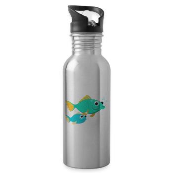 Poisson avec bébé poisson - Gourde avec paille intégrée - argent clair - Droite