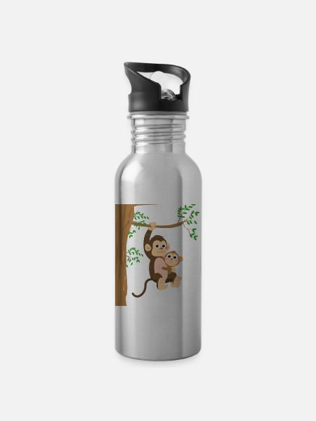 Back to the Jungle Affen Design - Trinkflasche mit integriertem Trinkhalm - Lightsilver