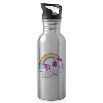 Unicorn Unicorn Shirt with Rainbow Comic Style - Water bottle with straw - silver - Right