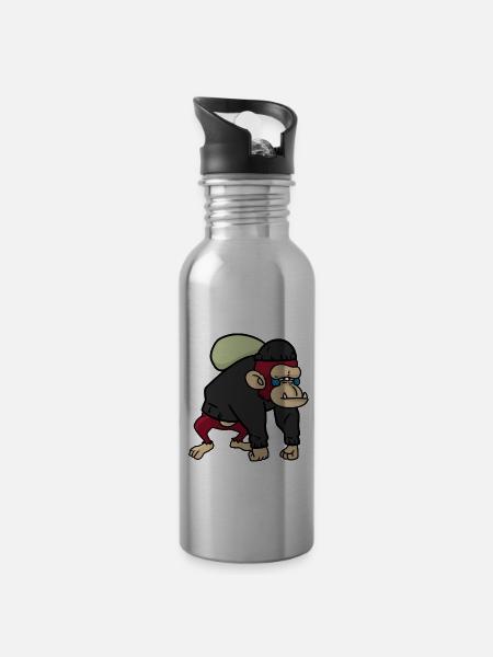 Robber Baboon monkey Affe Paviane - Trinkflasche mit integriertem Trinkhalm - Lightsilver