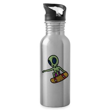 Robber Cheetah , Gepard räuber - Trinkflasche mit integriertem Trinkhalm - Lightsilver - Rechts