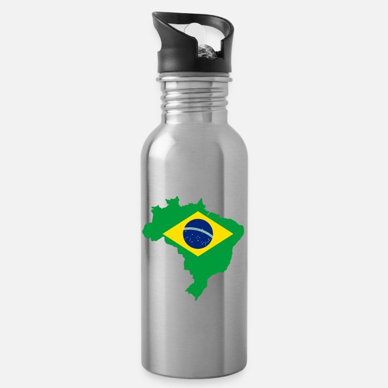 Brésil - Brésil - Brésil - Gourde avec paille intégrée - argent clair