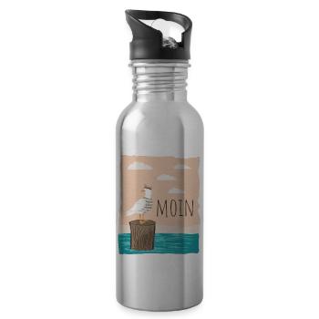 Moin Cooler Spruch Möwe See Küste Hafen Geschenk - Trinkflasche mit integriertem Trinkhalm - Lightsilver - Rechts
