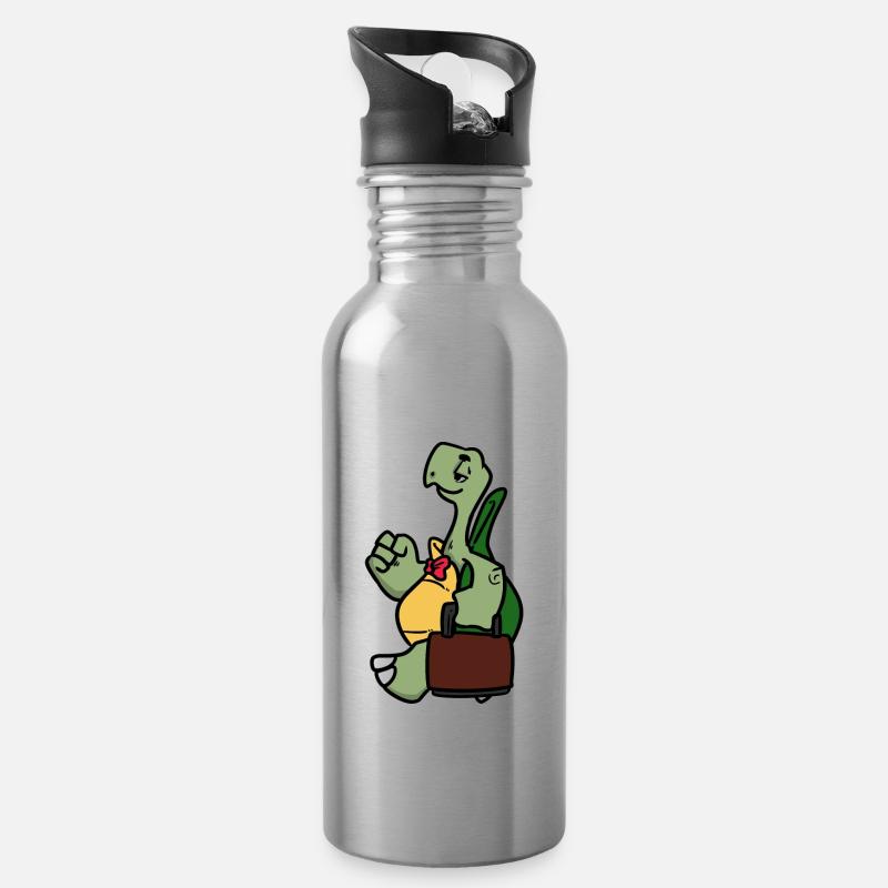 Worker Turtle - Trinkflasche mit integriertem Trinkhalm - Lightsilver