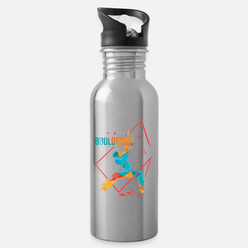 Bouldern - Trinkflasche mit integriertem Trinkhalm - Lightsilver