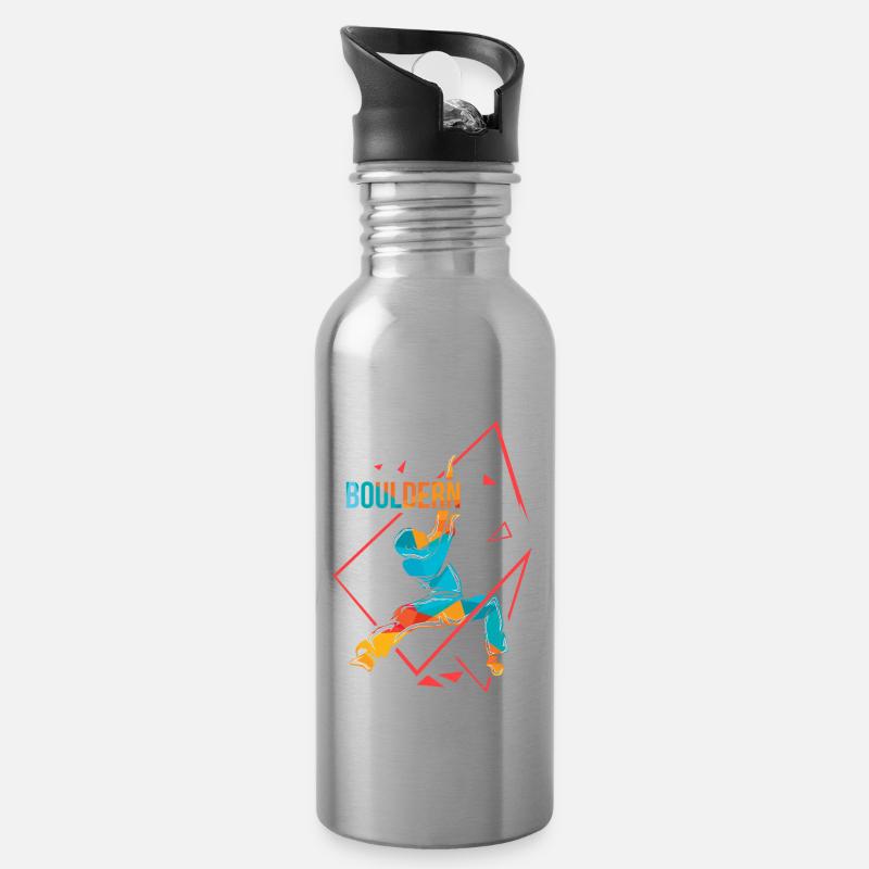 Bouldern Polygon - Trinkflasche mit integriertem Trinkhalm - Lightsilver