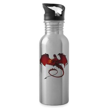 Drache Drachen Fantasy Geschenk Monster Kreatur - Trinkflasche mit integriertem Trinkhalm - Lightsilver - Rechts